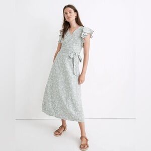 Madewell Linen-Blend Ruffle-Sleeve Wrap Midi Dress in Piazza Floral